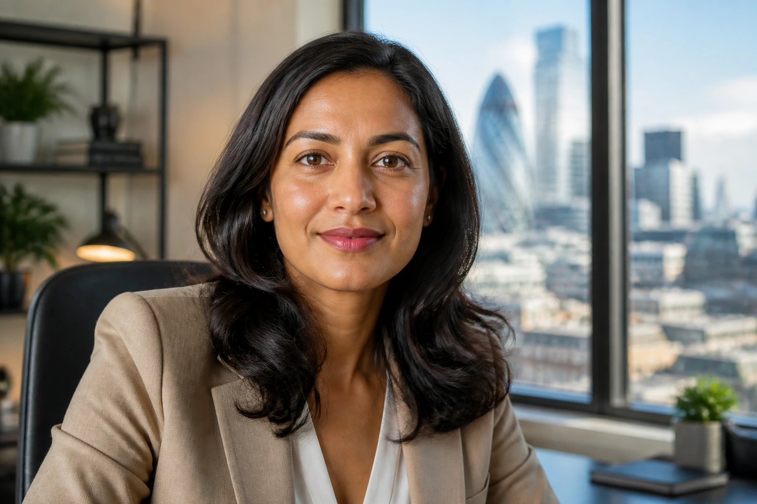 Portrait of a confident professional in a home office, illustrating the realities of moving on a UK Global Talent Visa