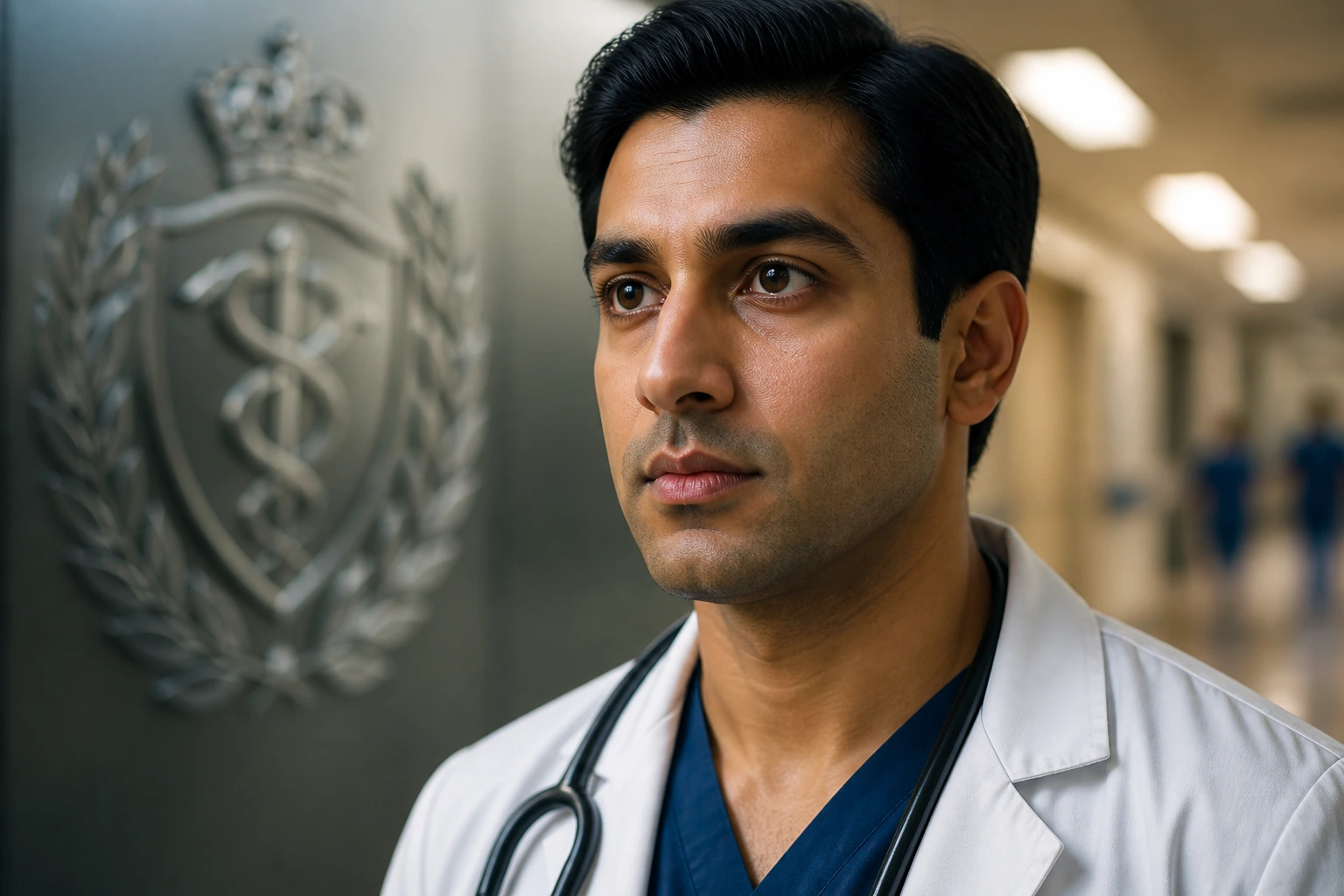 Portrait of doctor in hospital corridor representing GMC registration gatekeeper