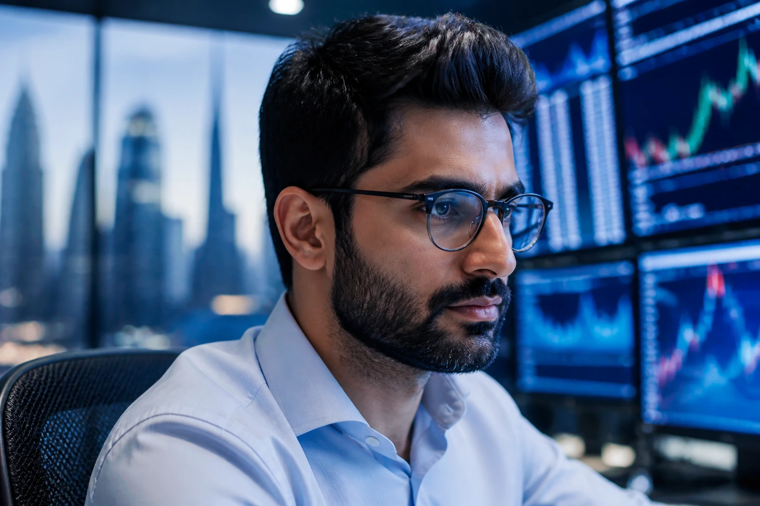 Close-up Goldman Sachs tech professional in a London office