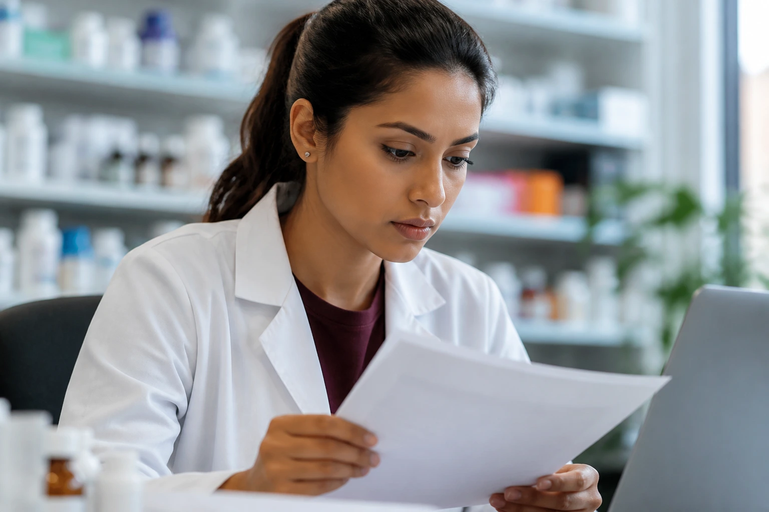 Pharmacist reviewing regulatory guidance for GPhC registration