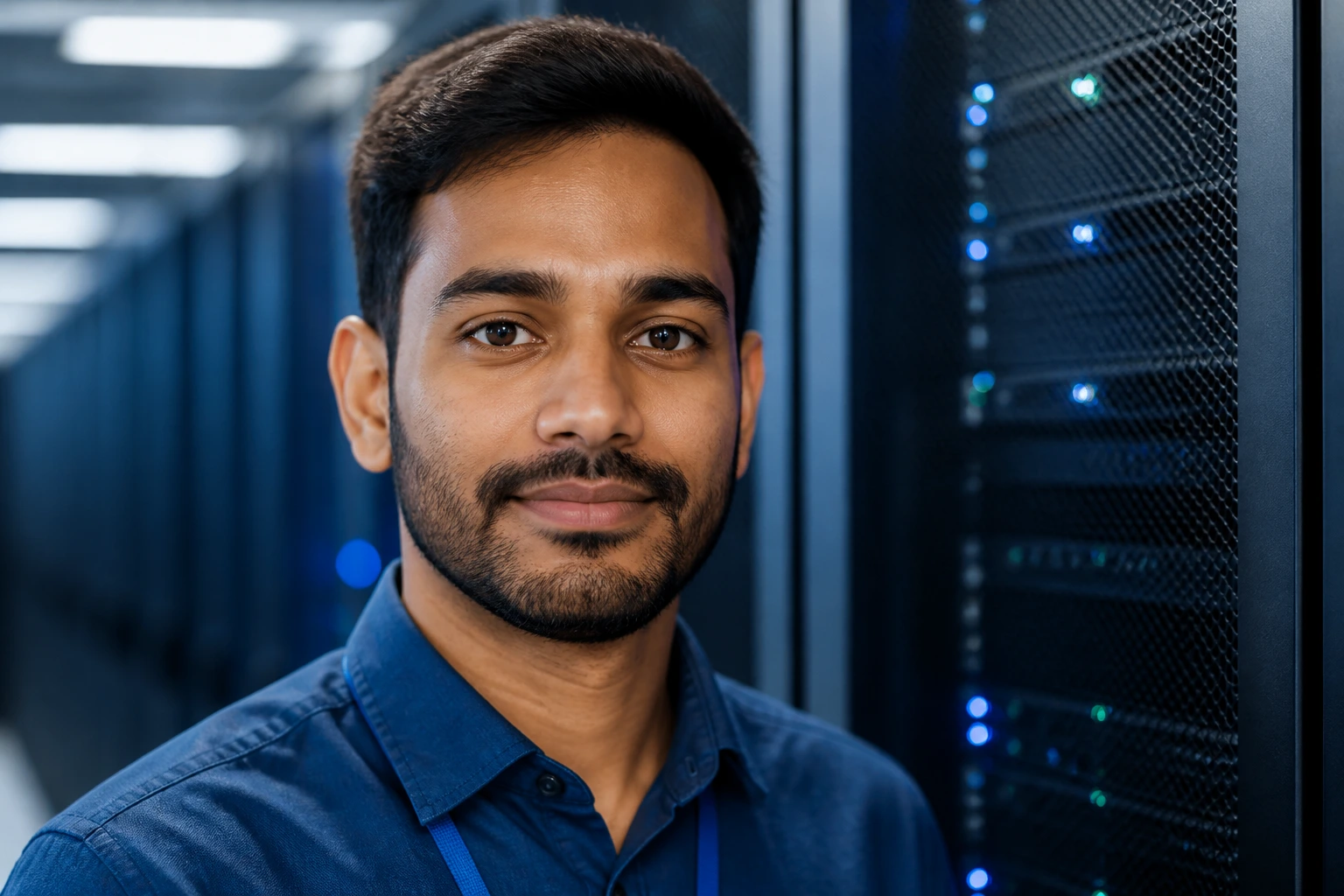 Portrait of a Great-West Lifeco IT professional near a data center.
