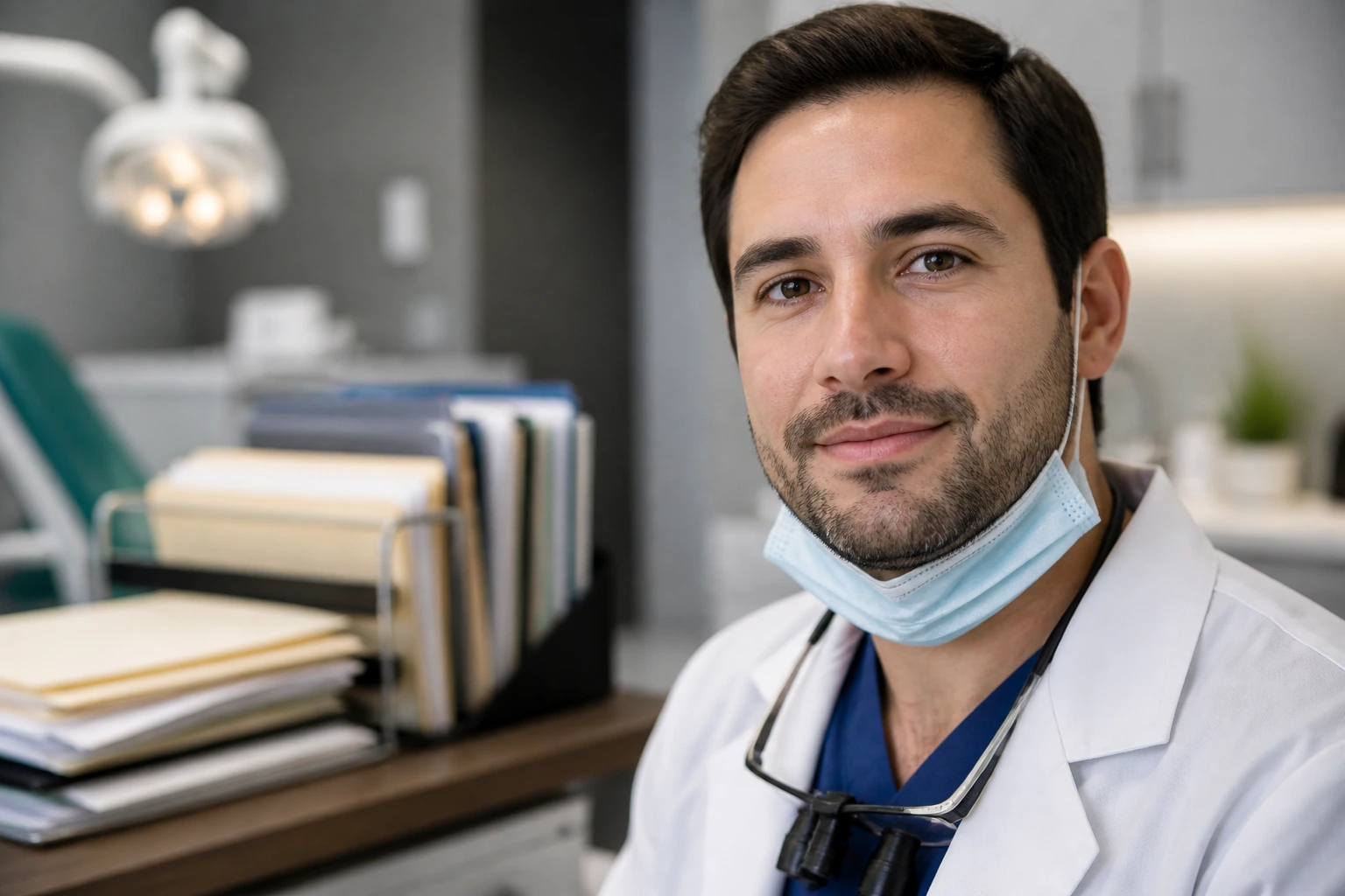 Dentist portrait with office background suggesting sponsorship process