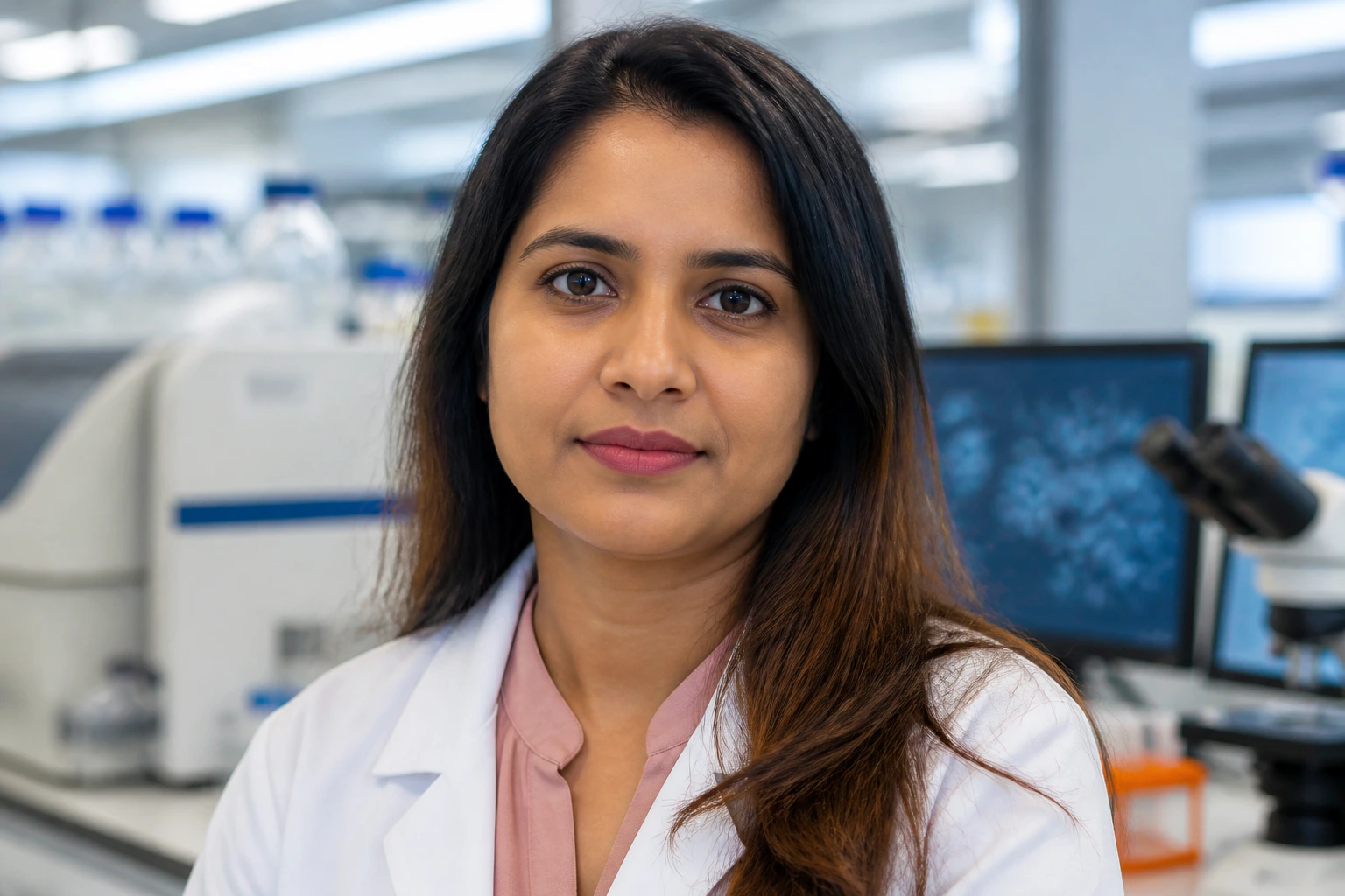 Professional portrait in a pharmaceutical lab representing GSK