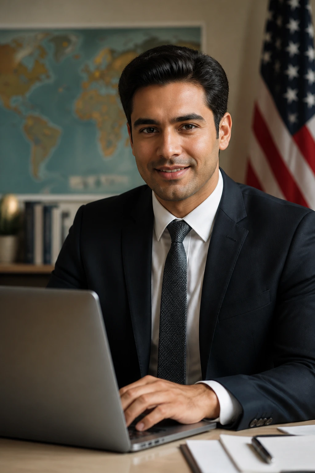 Medium close-up of a professional in an office to represent temporary work visa sponsorship