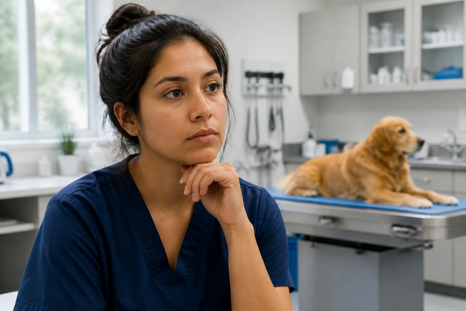Close-up of a veterinary assistant in a clinic illustrating H-1B eligibility challenges