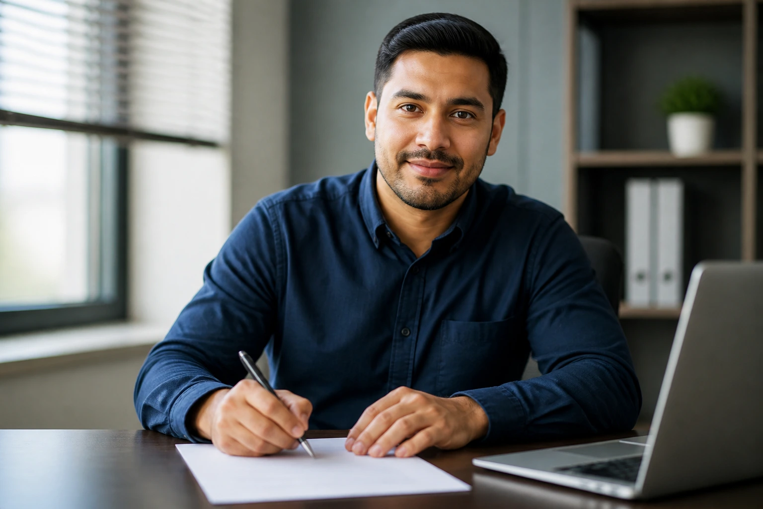 Person applying for H-2B dishwasher job from a desk, paper blank to imply application process