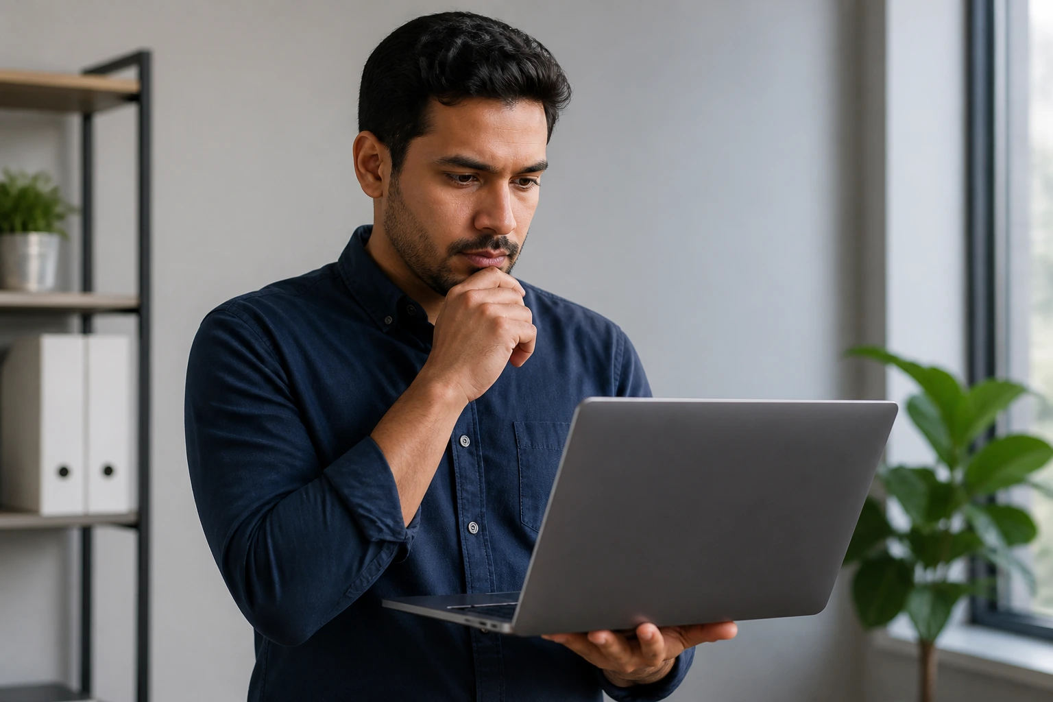 Portrait of a job seeker in an office setting representing H-2B job discovery.