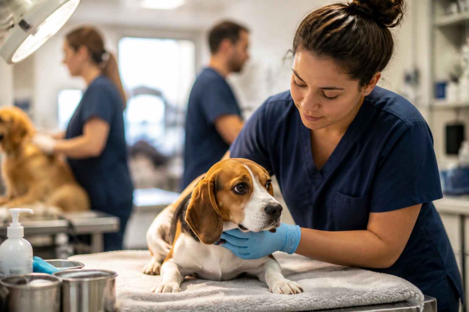 Close-up of a veterinary assistant in a clinic during temporary care shift