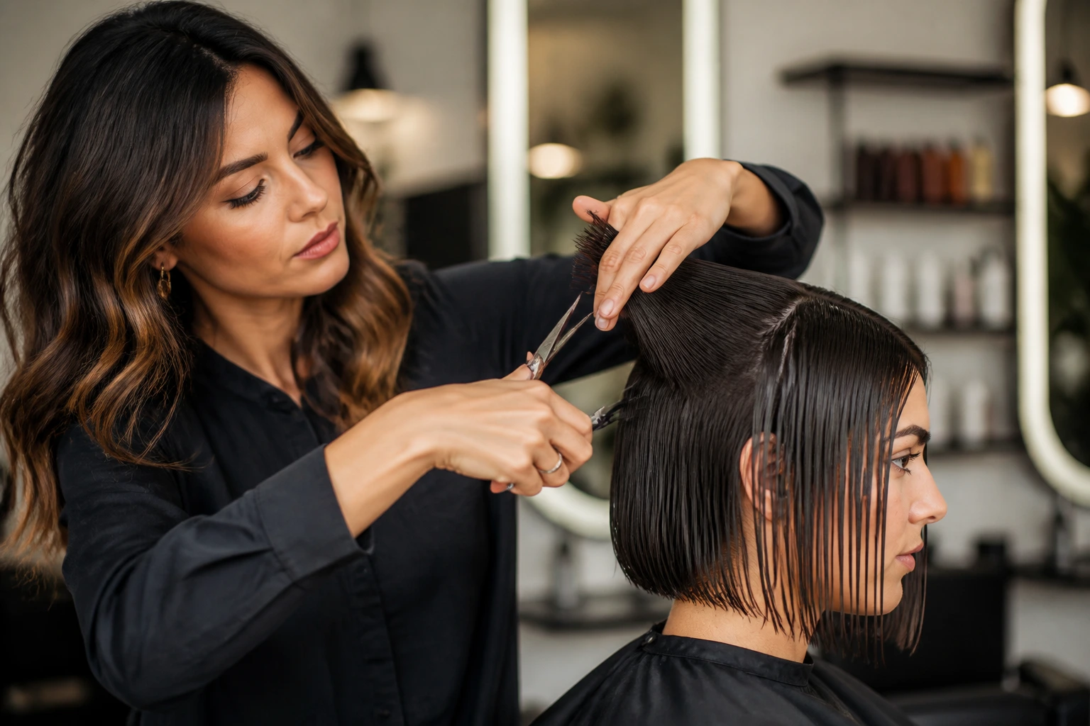 Hairstylist portrait showcasing expert styling skills in a salon