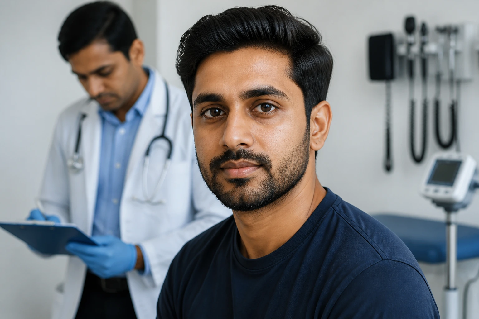Portrait of applicant in clinic during health and character check
