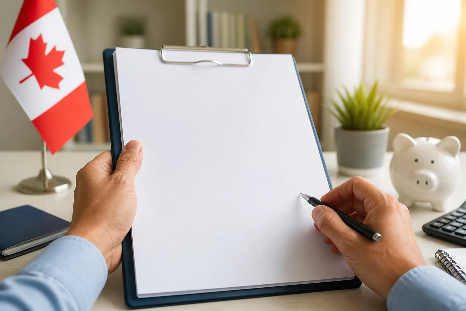 Hands holding an unmarked contract on a desk, representing hidden costs in immigration.