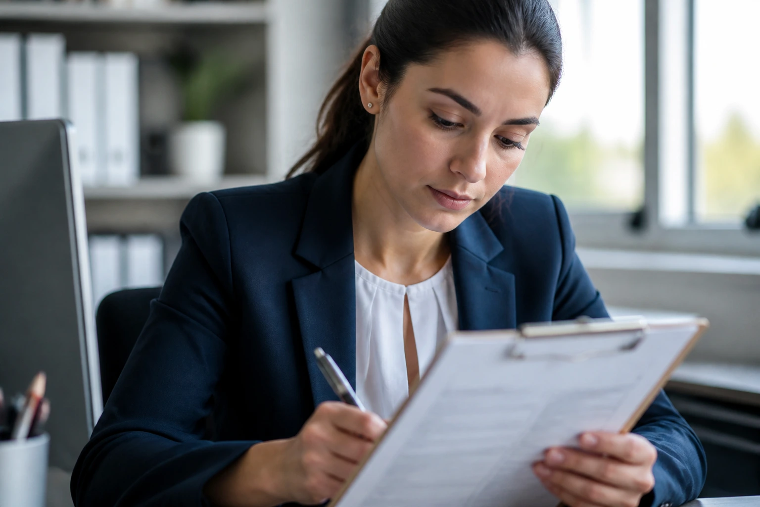 Close-up portrait of a real person evaluating a blurred form to improve hiring chances