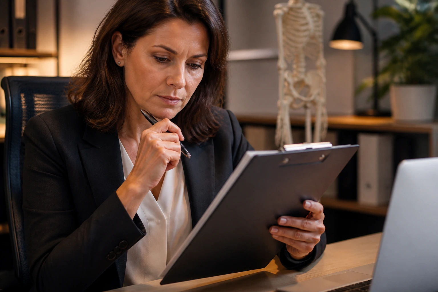 Hiring manager evaluating a candidate in a professional office setting
