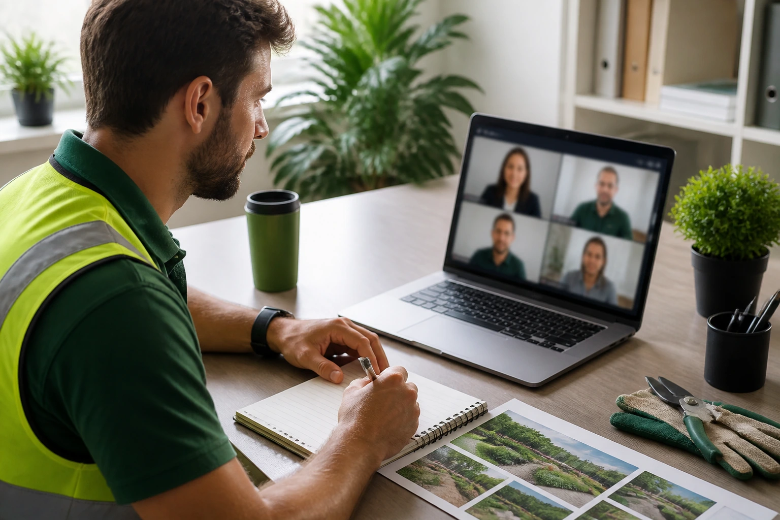 Candidate in a modern office during a blurred video call