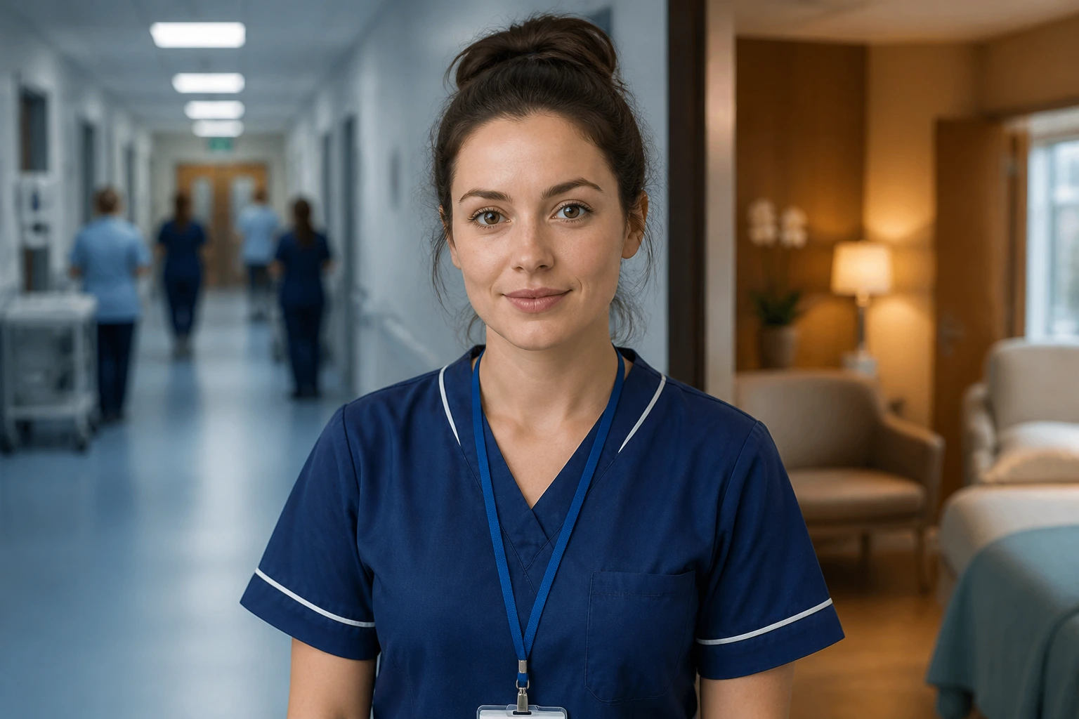 Nurse in hospital corridor representing care environments