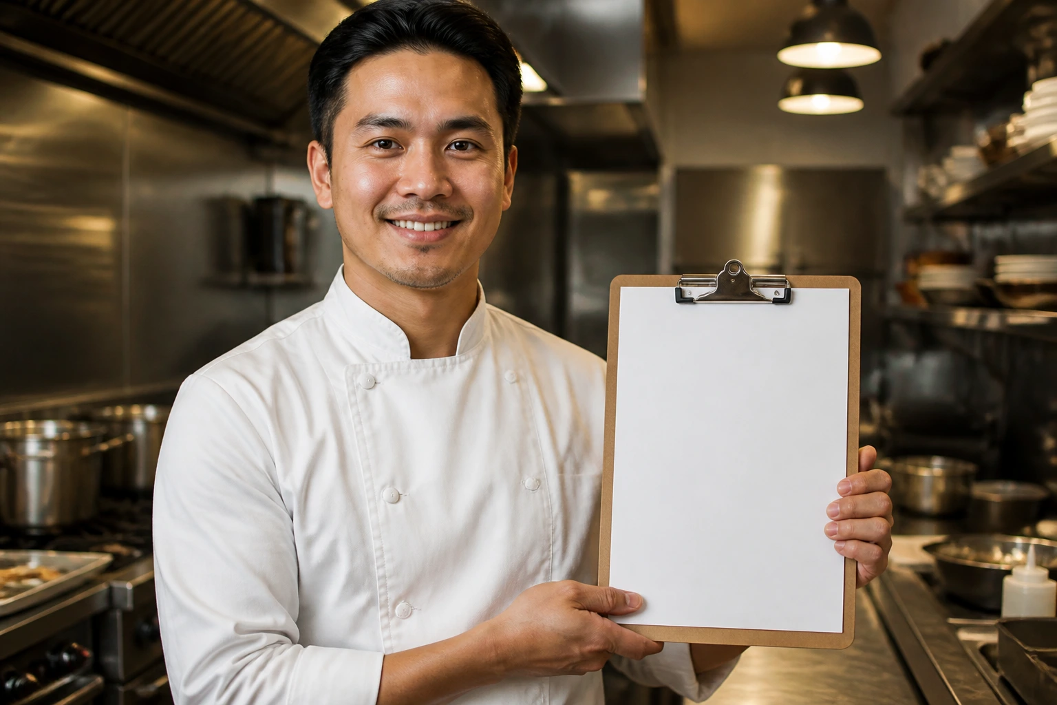 Hotel kitchen worker evaluating backup plan options for sponsorship challenges.