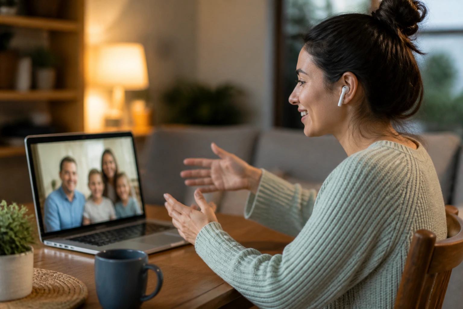 Real person during a home interview with calm expression