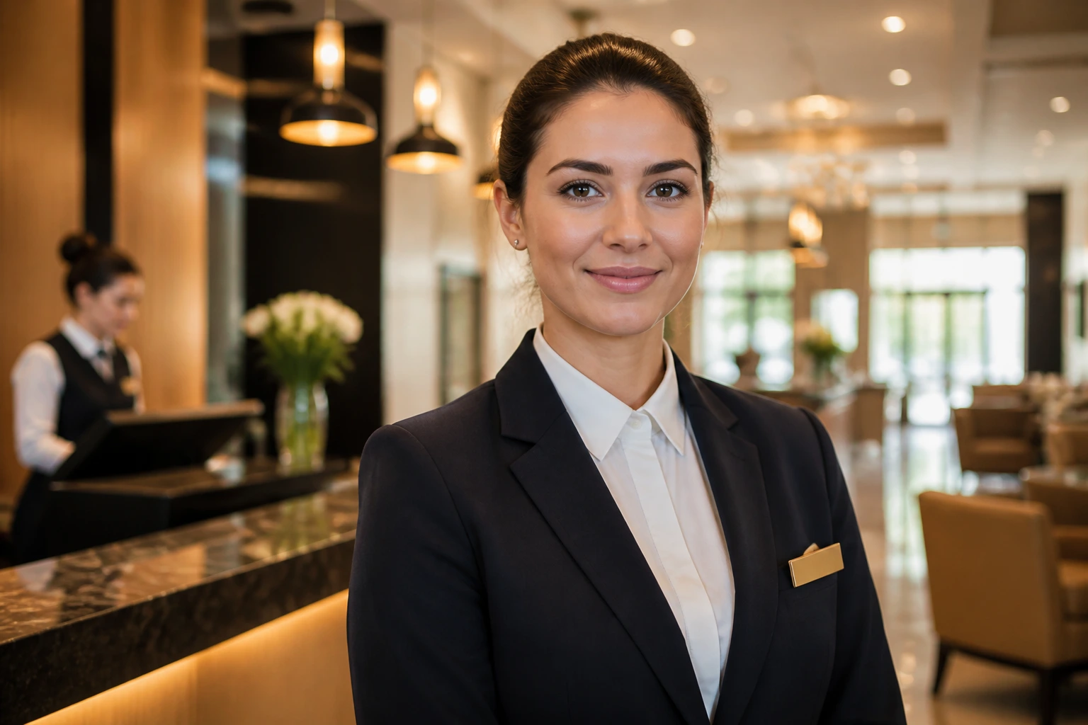 Portrait of hotel front office supervisor in lobby