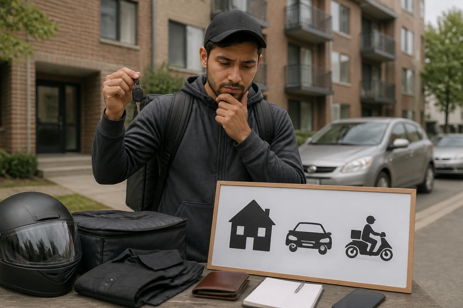 Person planning housing and transport costs before first paycheck