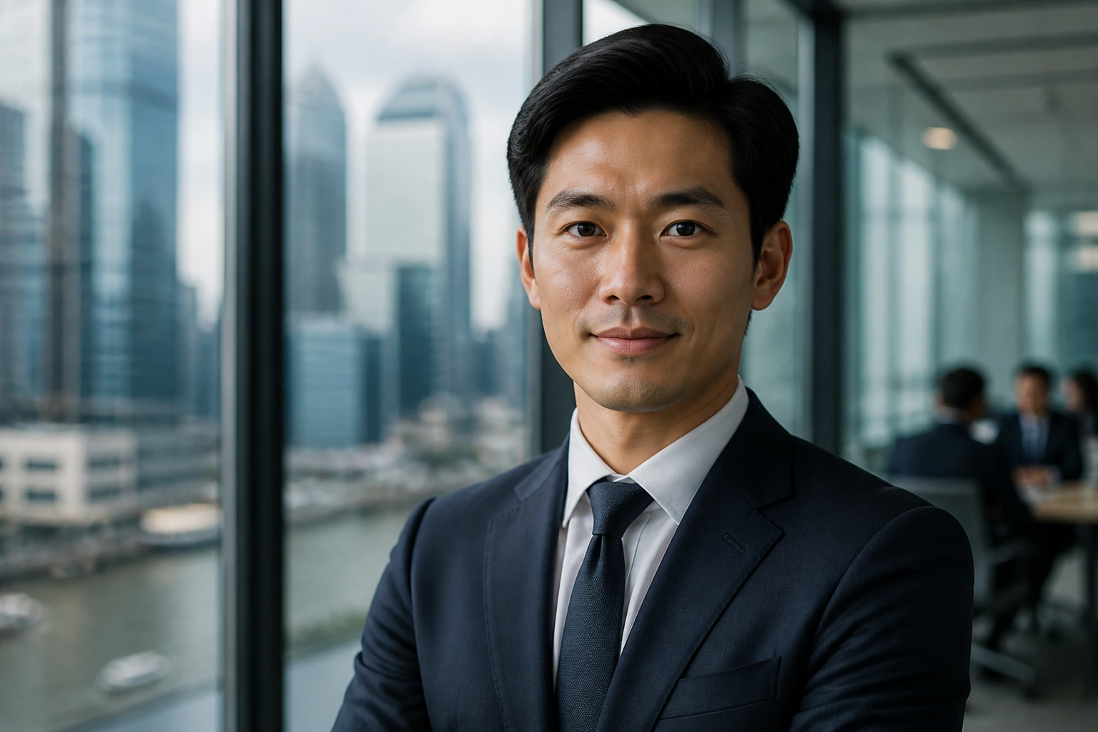 Close-up portrait of an HSBC professional in a Canary Wharf office