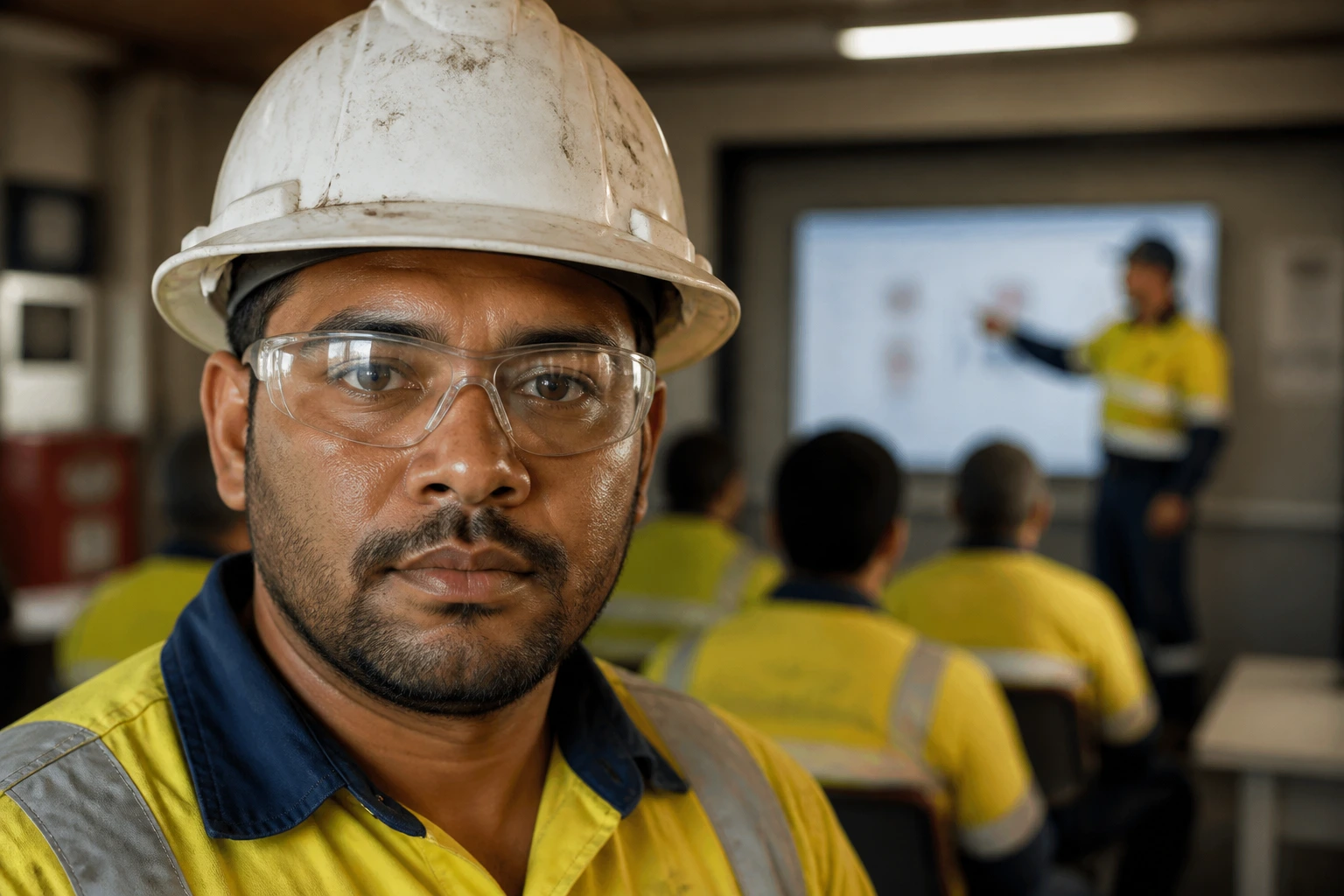 Worker in PPE during HSE briefing