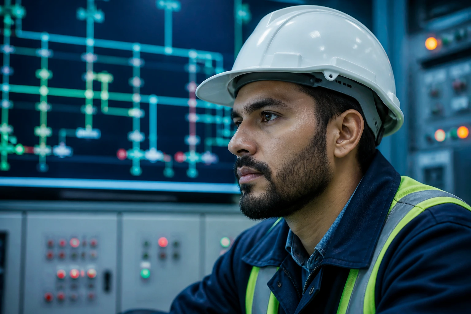 Close-up of an electrical engineer in Hydro One control room