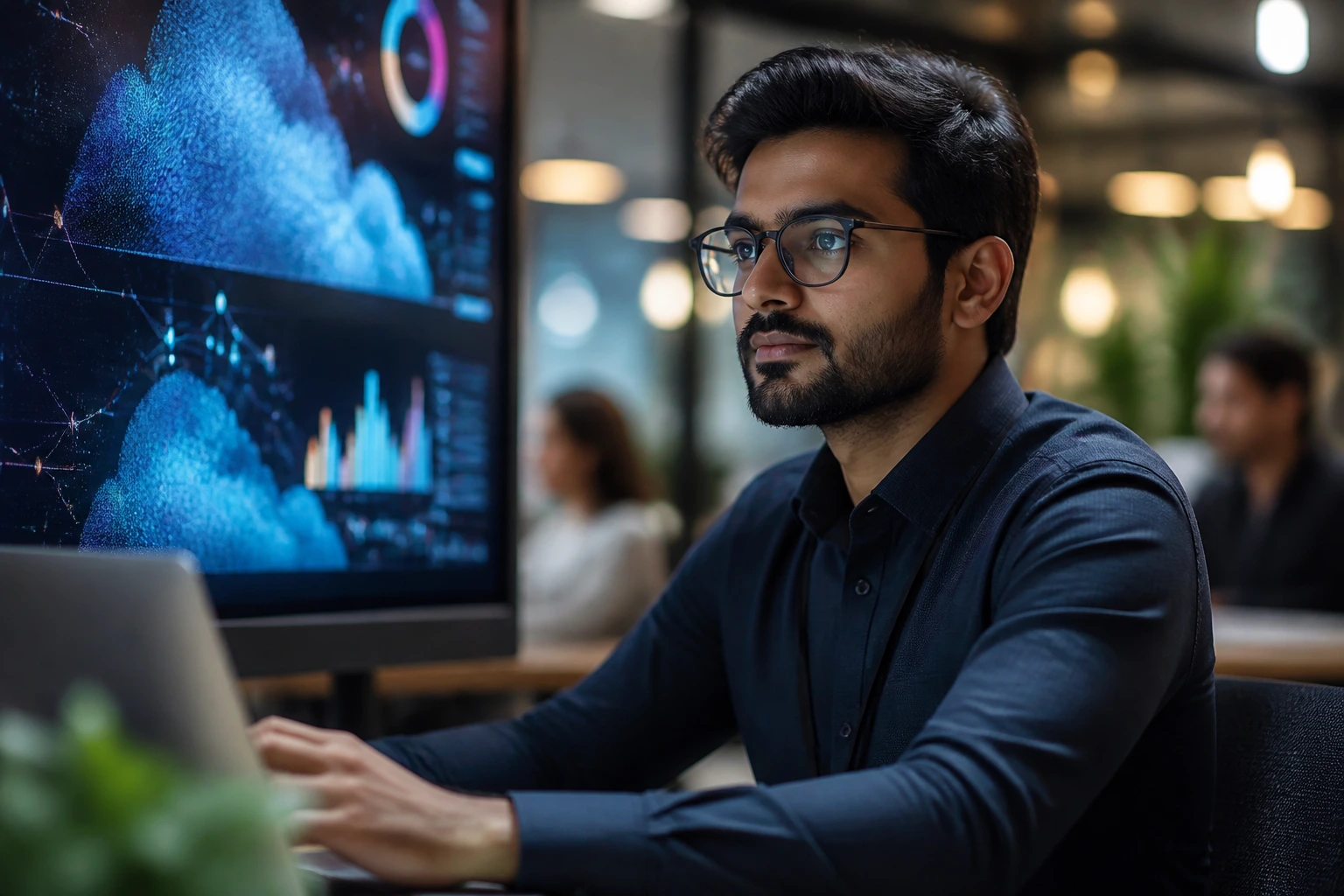 Close-up of an IBM AI and hybrid cloud specialist in a UK office