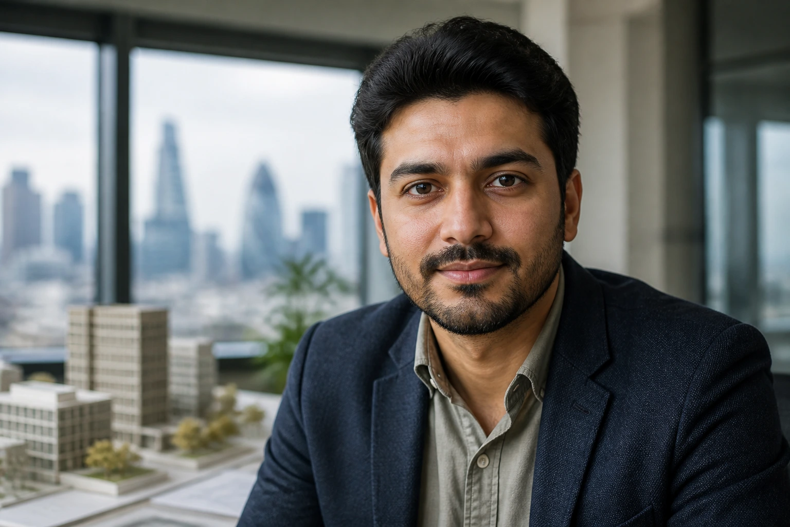 Close-up portrait of a professional architect in a UK office, symbolizing Indefinite Leave to Remain stability
