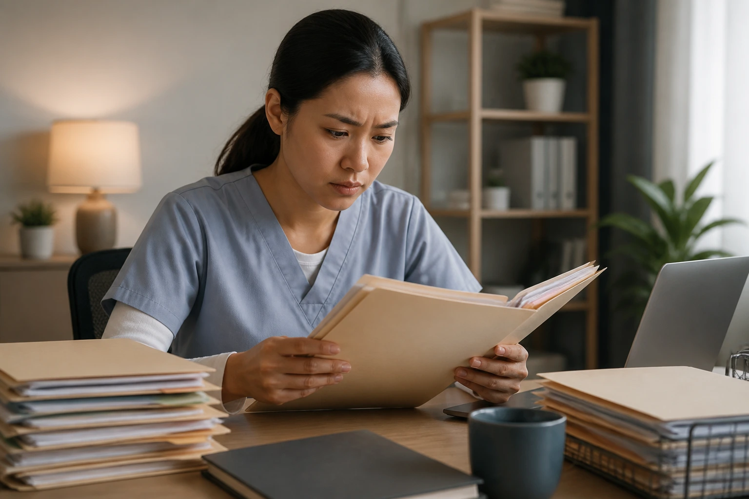 Person reviewing documents representing sponsorship delays.