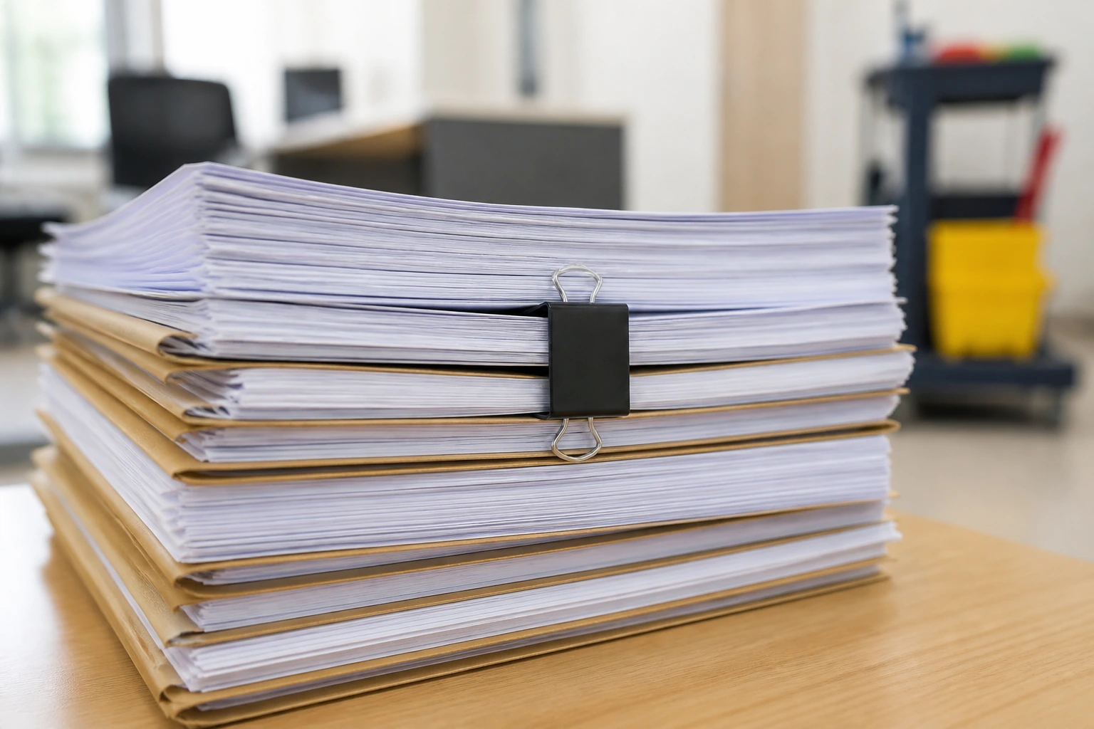 Stack of blank documents on a desk