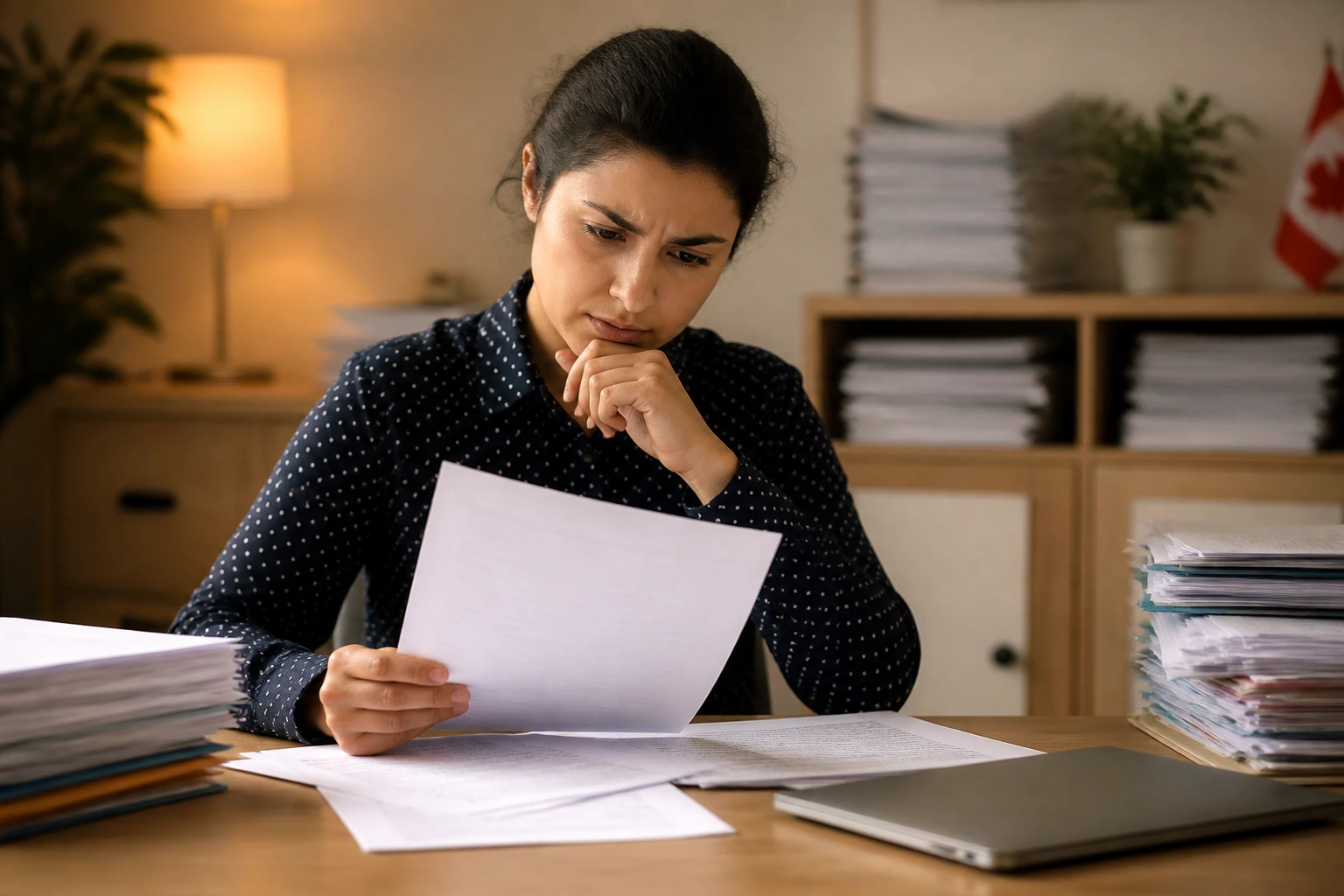 Person reviewing immigration documents to avoid errors