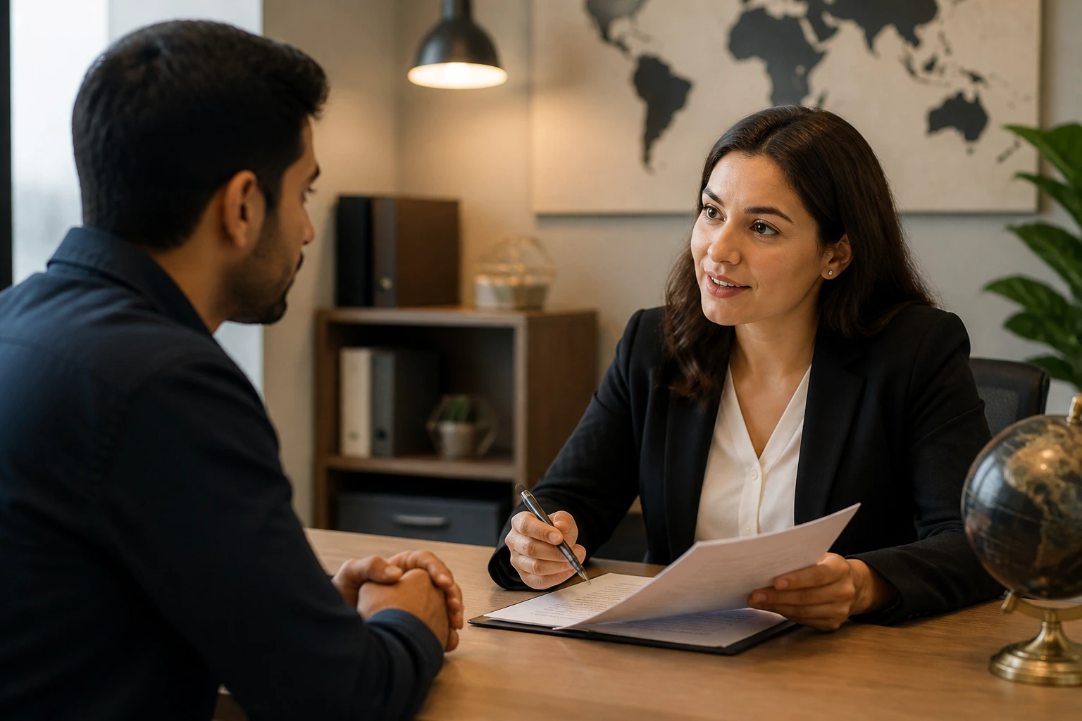 Close-up client in immigration consultation with expert