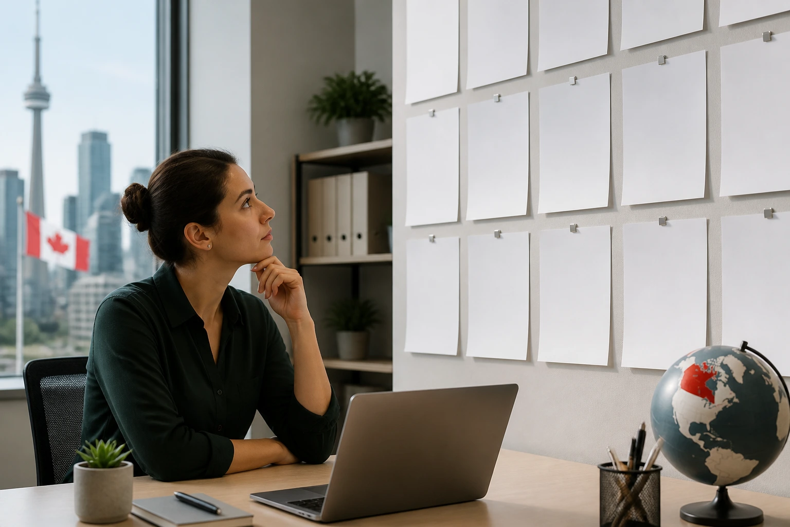 Person reviewing immigration policy updates at a desk in an office