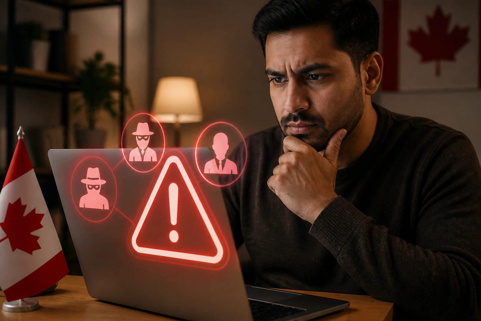 Home setting close-up of a wary adult evaluating online offers