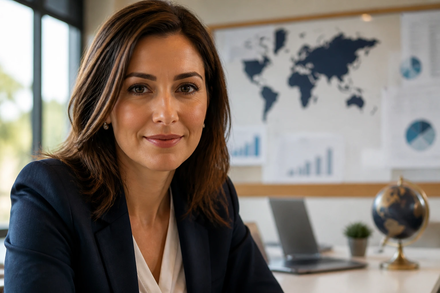 Close-up portrait of a migration advisor in a bright office, representing long-term immigration strategy