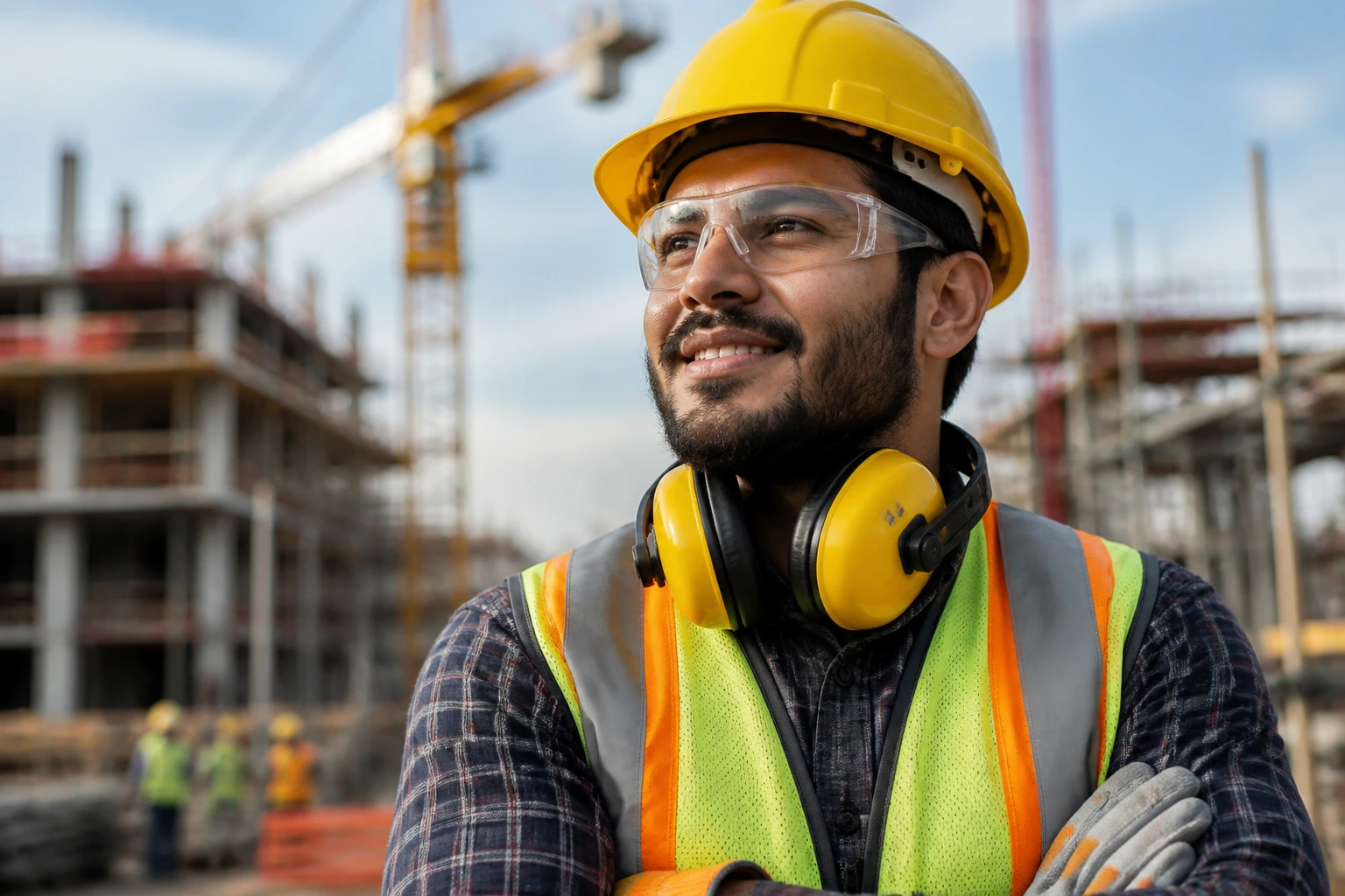 Close-up of a tradesperson on a construction site