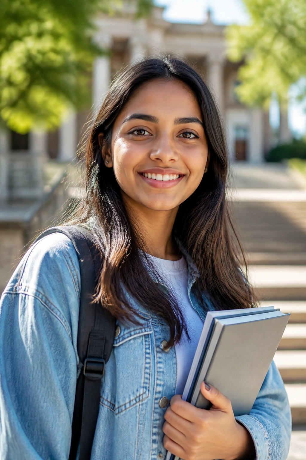 Portrait of international student celebrating scholarship success on campus