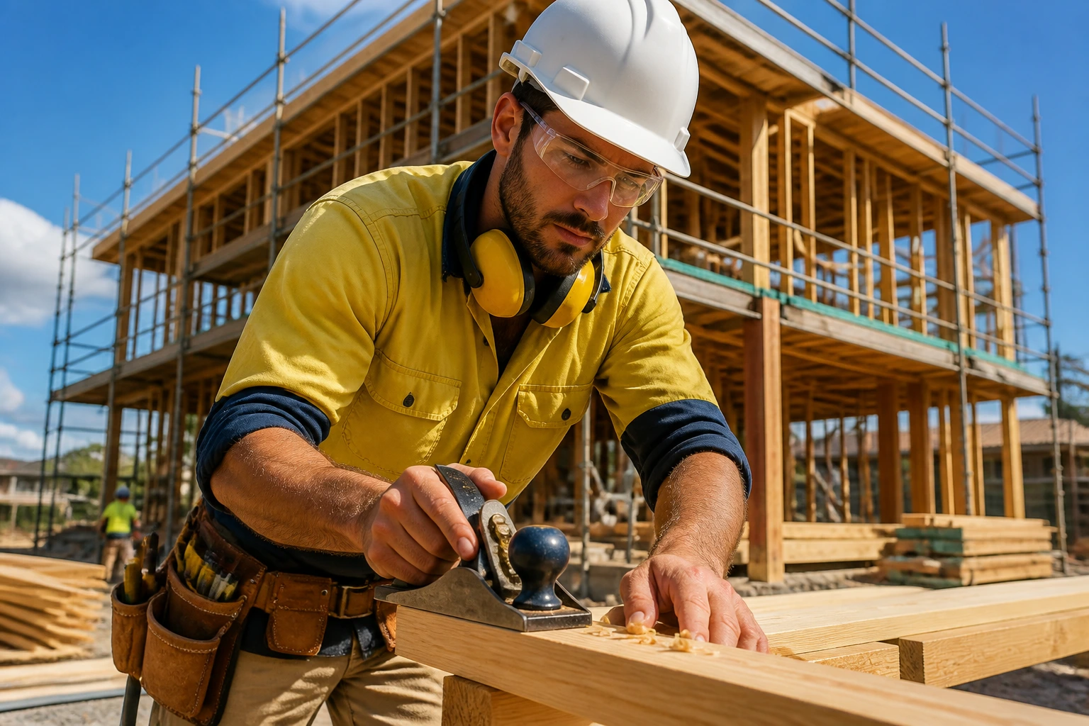 Portrait of a carpenter on a construction site representing international talent demand