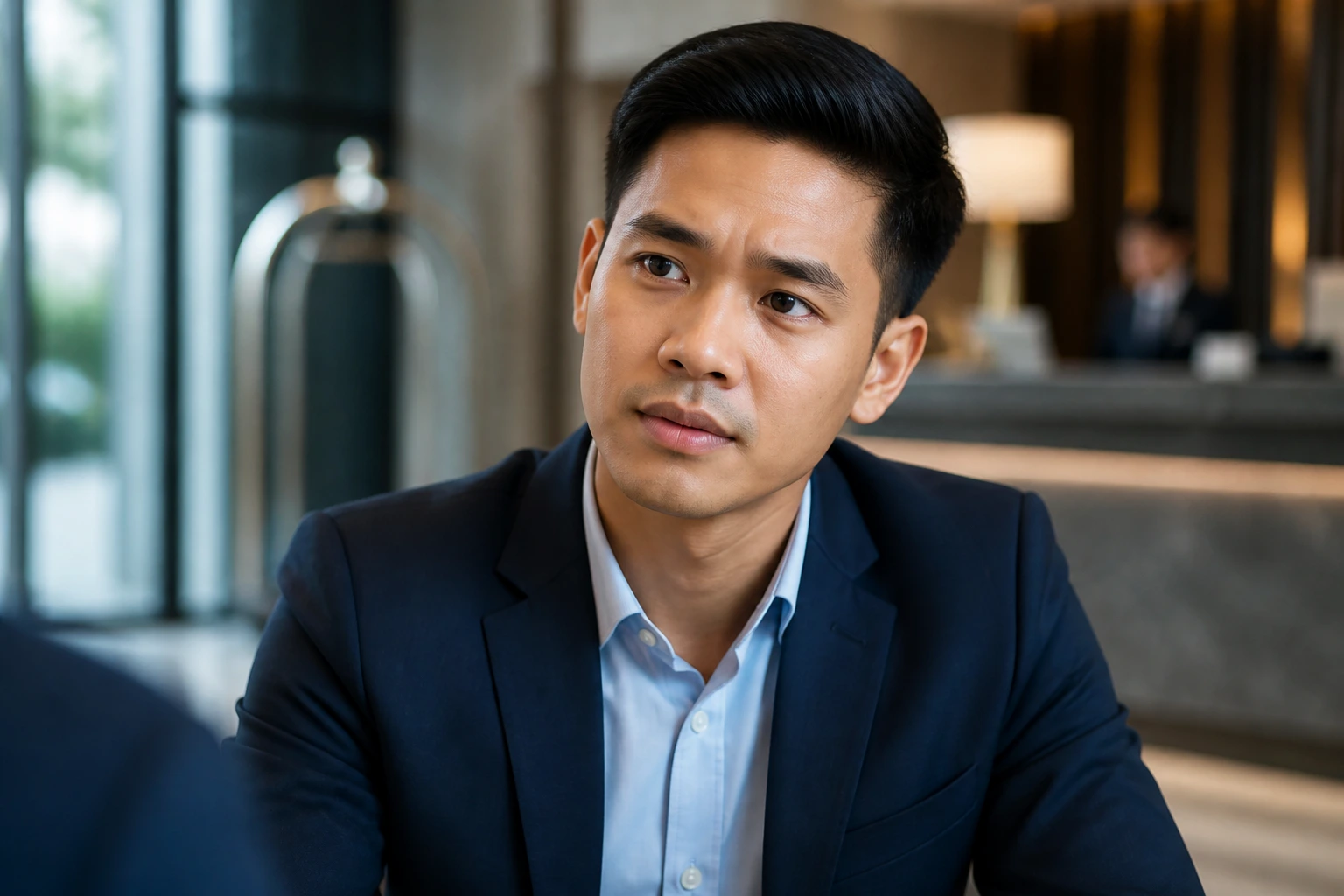 Close-up portrait of applicant in interview setting