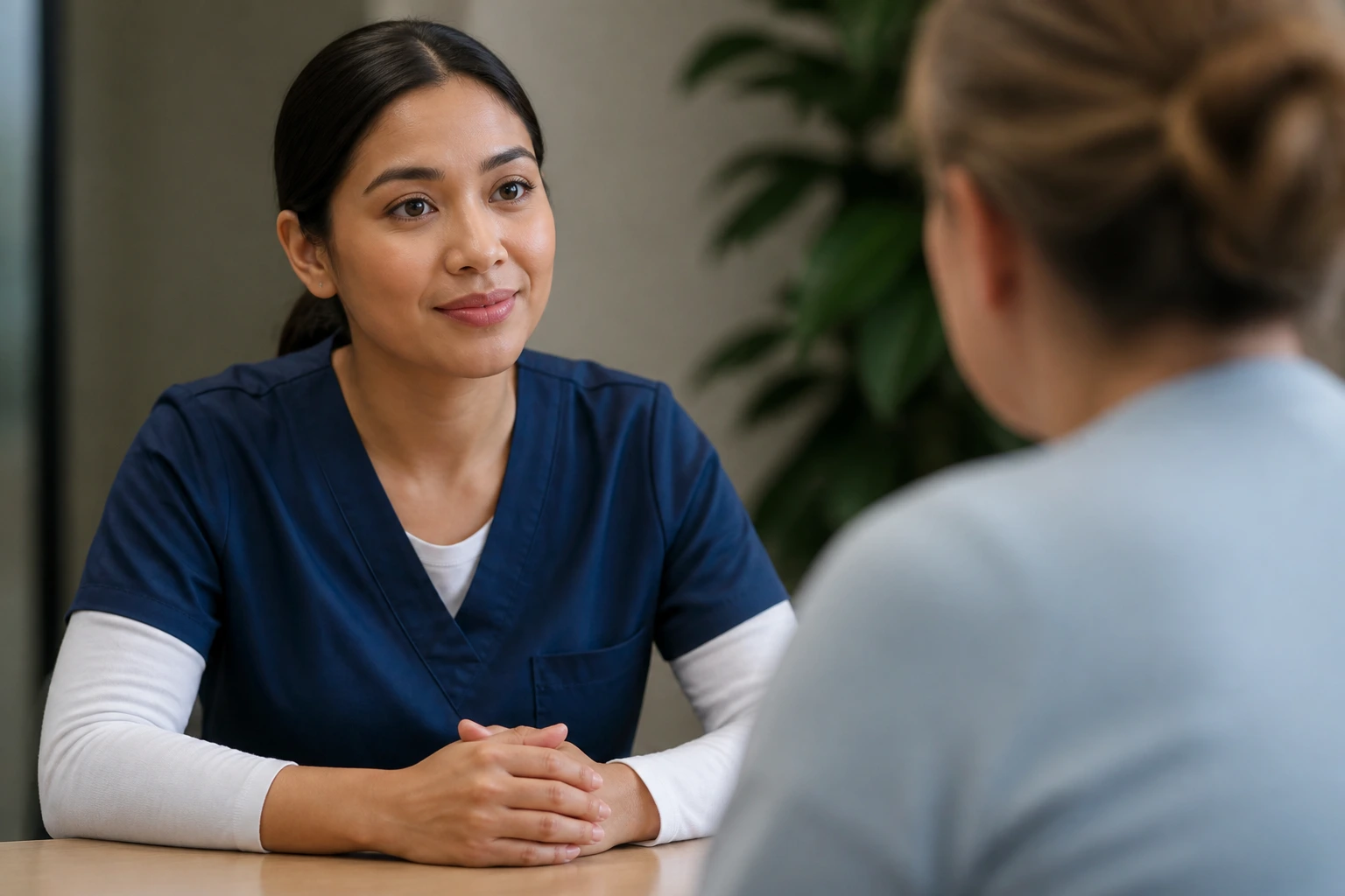 Calm job candidate during interview in a private room