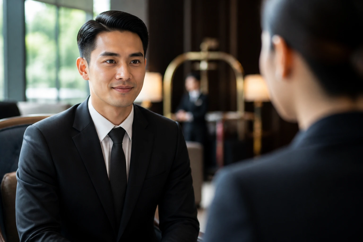 Well-groomed hotel applicant during an interview