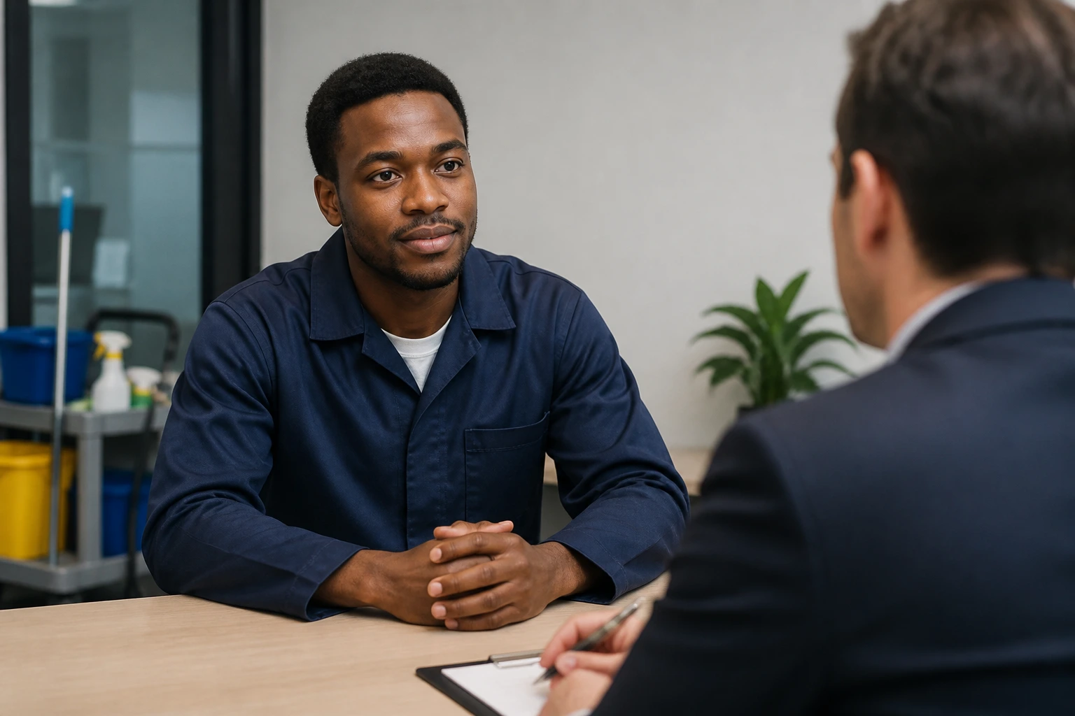 Portrait of a candidate during an interview in a clean office room