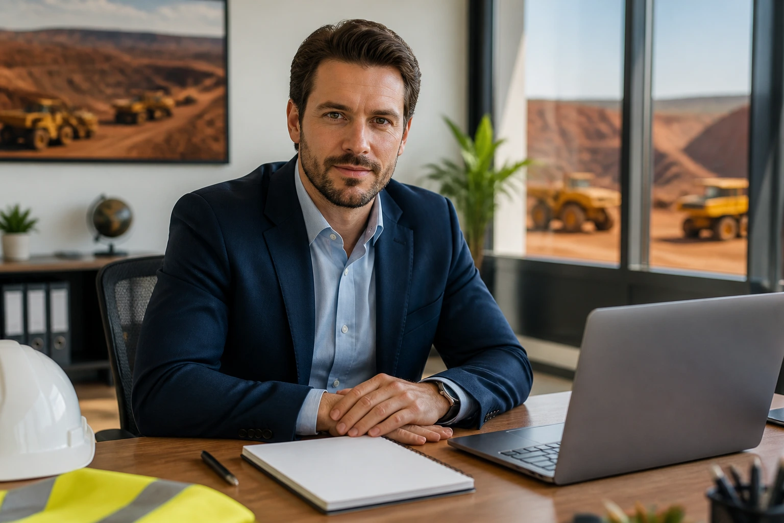 Candidate preparing for interview at desk with blank notebook