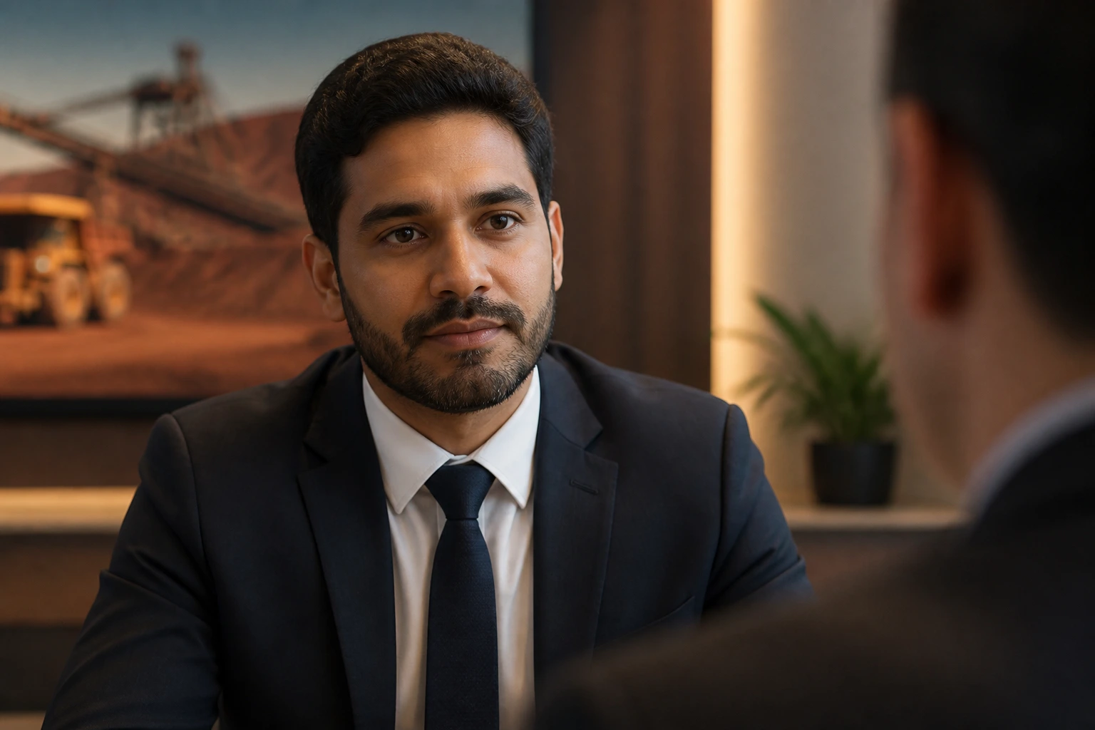 Candidate in interview setting with confident expression