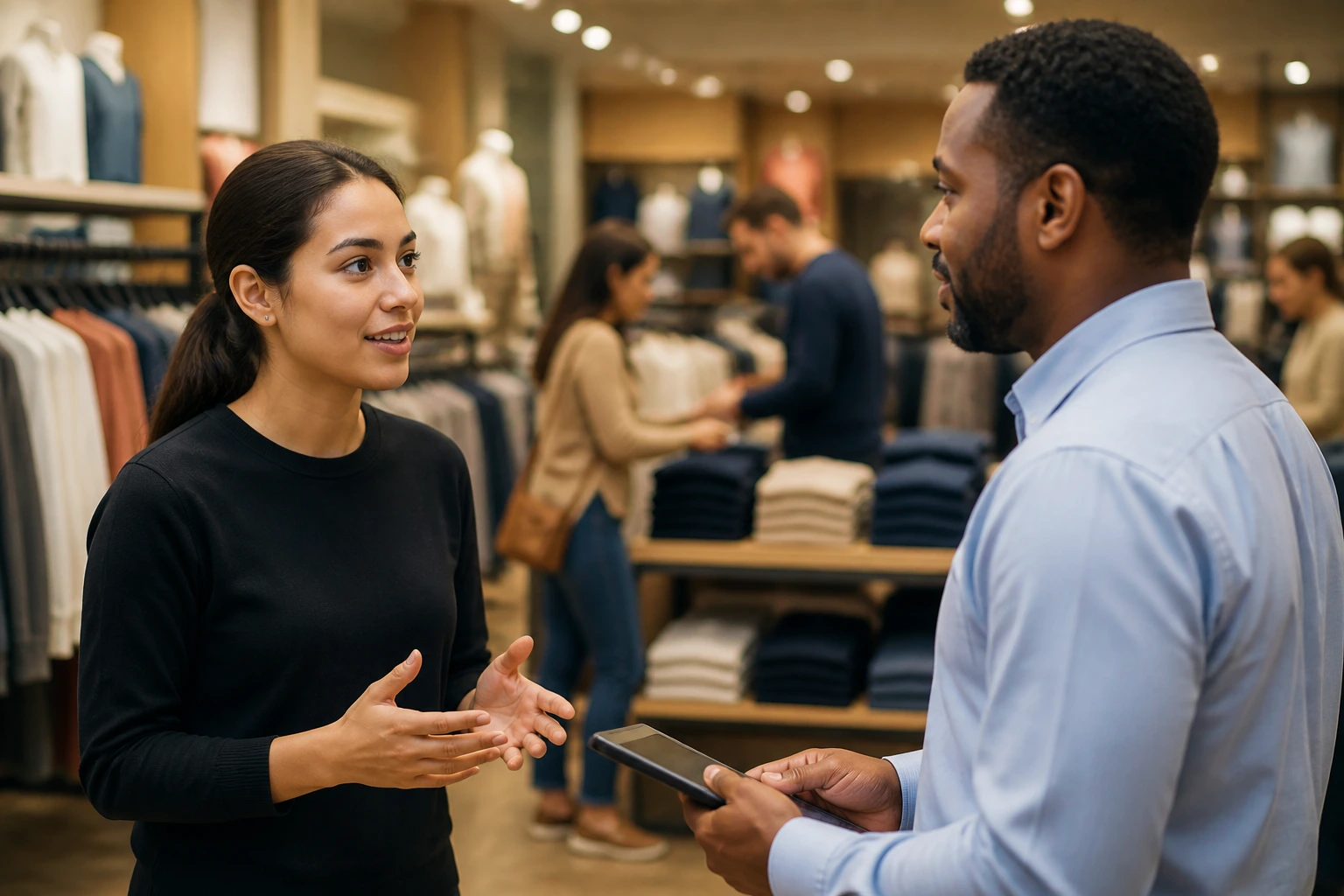 Candidate on a U.S. sales floor during an interview