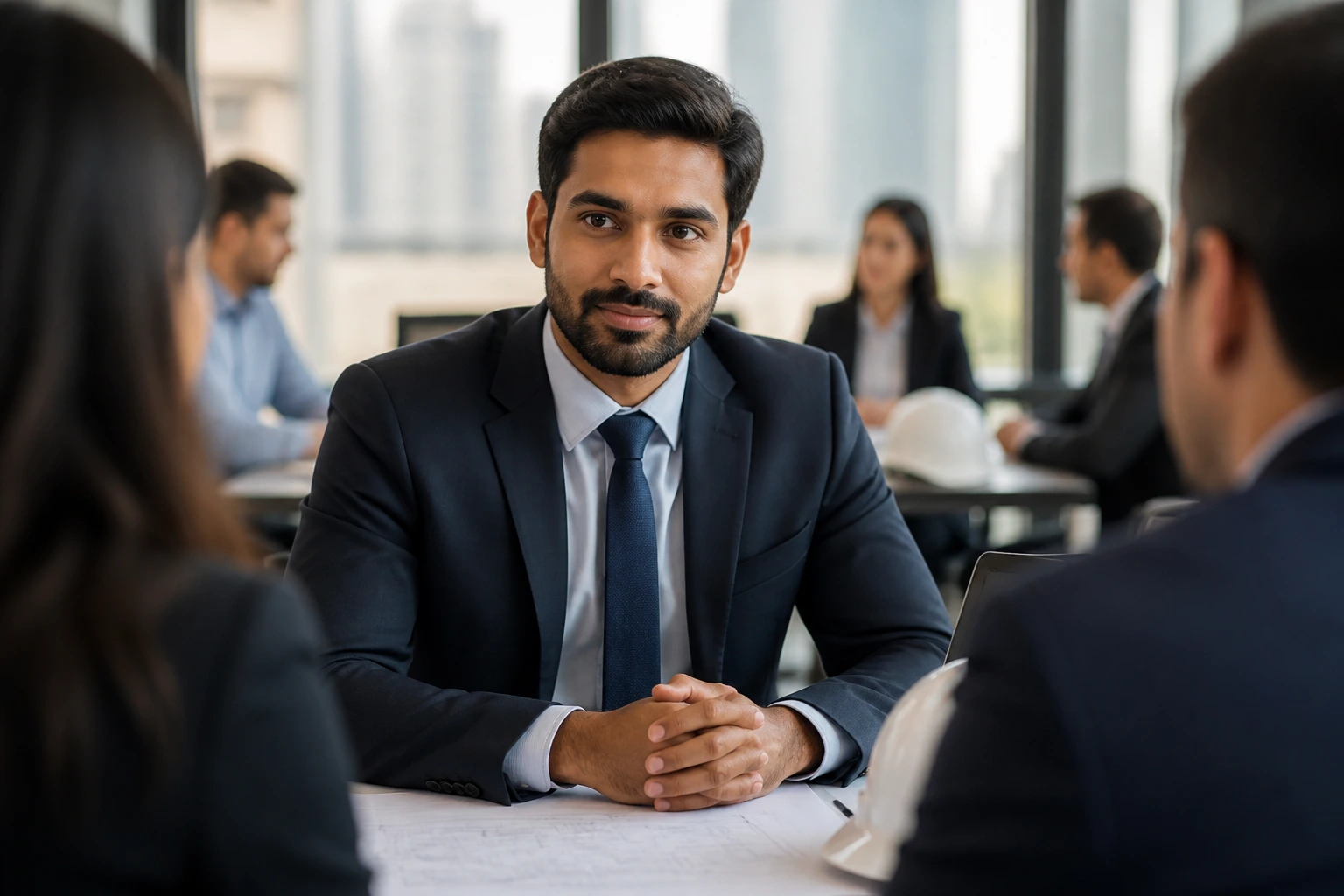 Portrait of civil engineer focused on interview process and soft skills