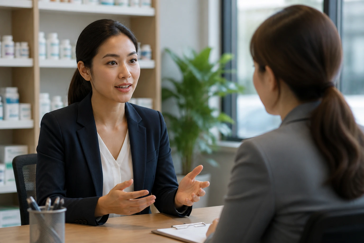 Candidate discussing sponsorship during a job interview in a professional setting