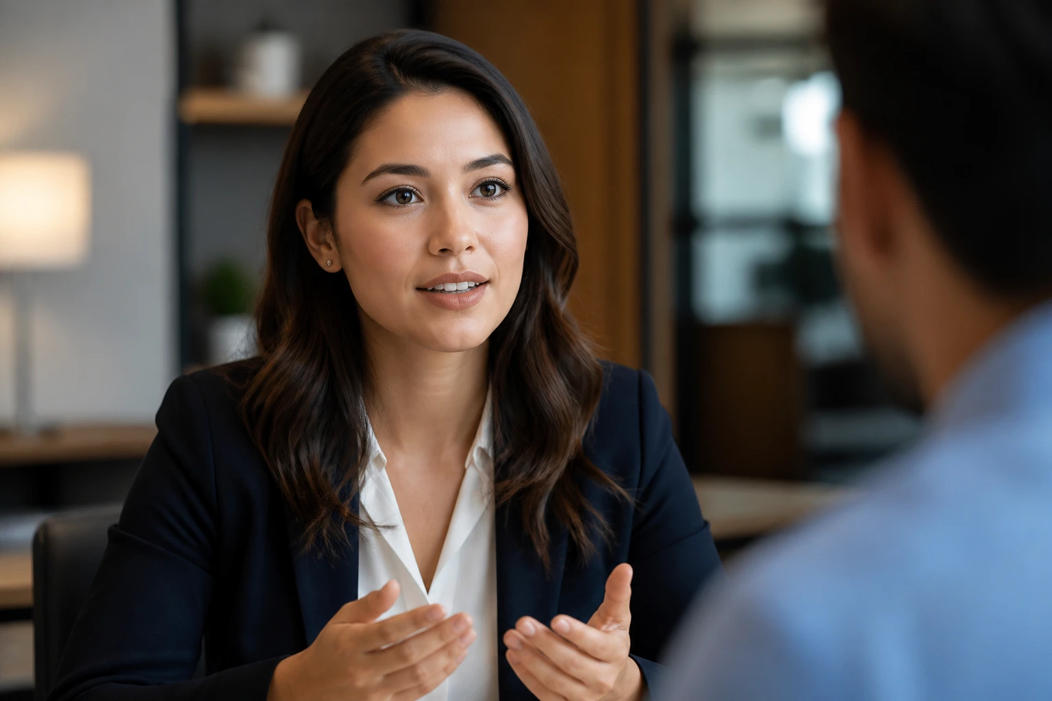Close-up portrait of a calm professional during an interview