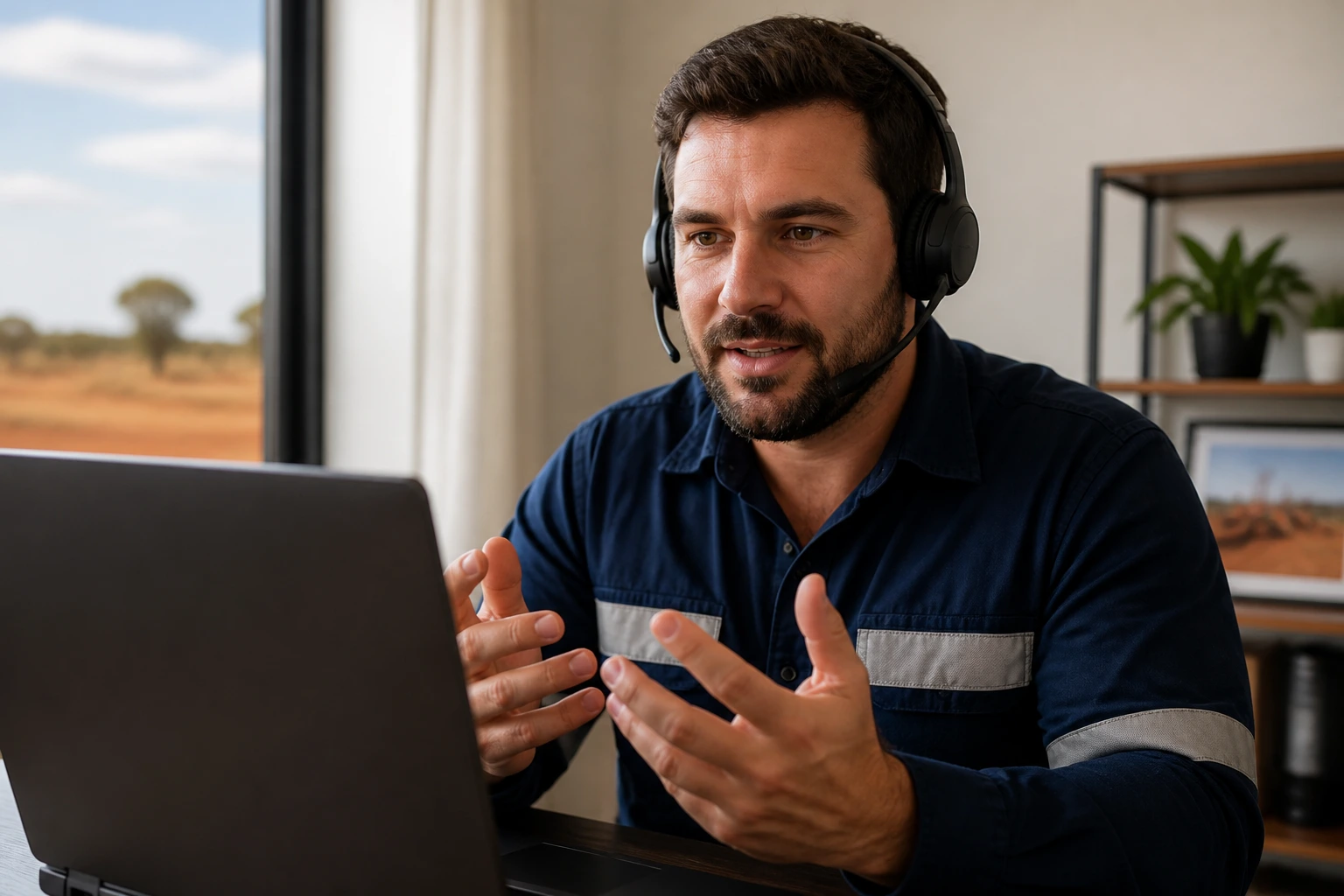 Person participating in a video interview for FIFO position.