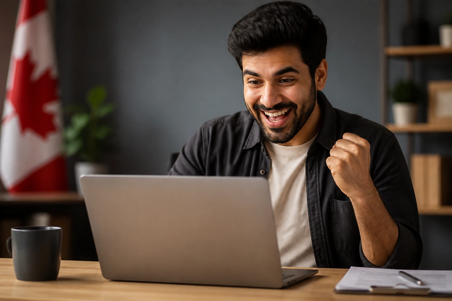 Portrait of a person reacting to an ITA notification on a device
